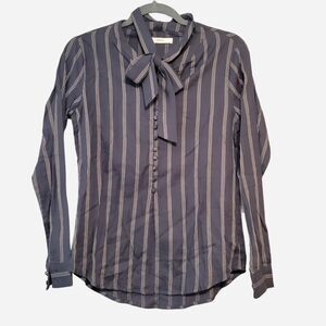 NWT Capulet Women's XS Navy stripe covered button and bow tie neck blouse
